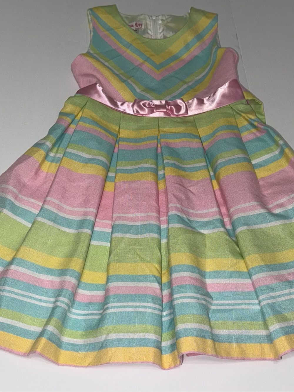 Jessica Ann Pastel Striped Girls Dress Size 6 with Satin Bow